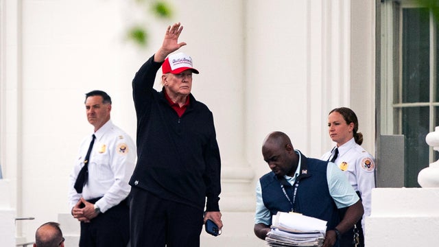 President Trump departs the North Portico of the White House on April 20, 2025 in Washington, DC. Trump is traveling to Trump National Golf Club in Sterling, Virginia on Easter.