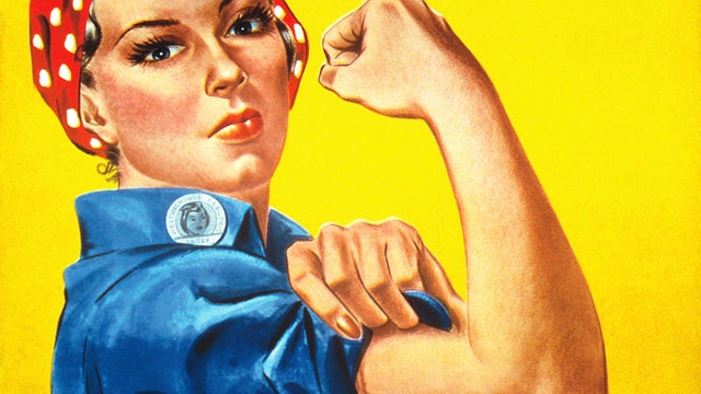 Rosie The Riveter vintage war poster from World War Two. 